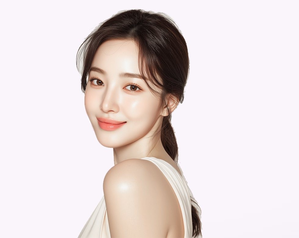 리본리프팅 광고 모델(흰 원피스, 옆으로 돌아본 얼굴)